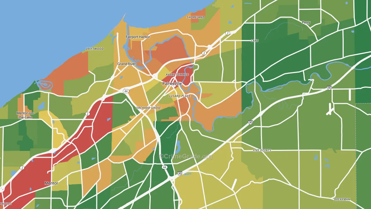 Painesville, OH Map of Theft Rates