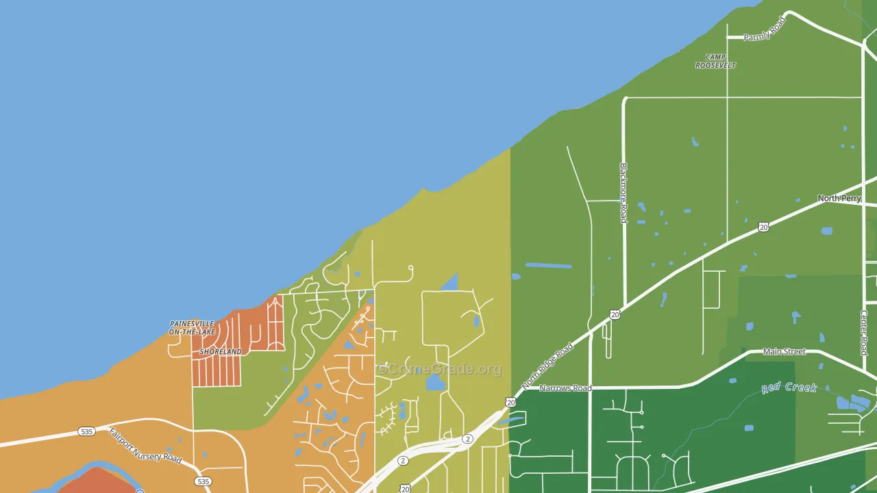 Painesville on the Lake, OH Map of Theft Rates