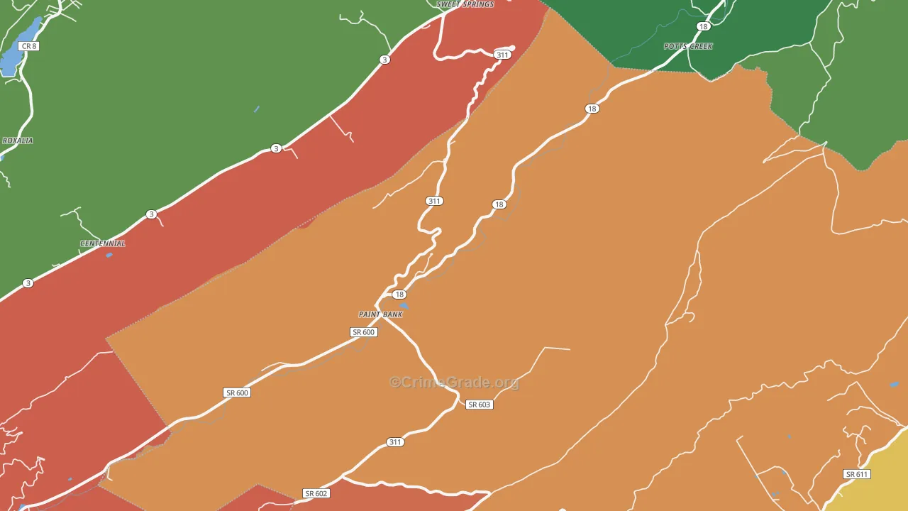 Paint Bank, VA Map of Theft Rates