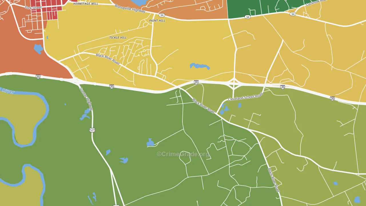 Paint Hill, SC Map of Theft Rates