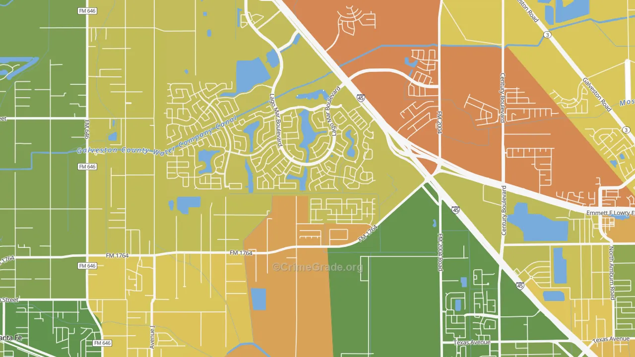 Painted Meadows, Santa Fe, TX Map of Theft Rates