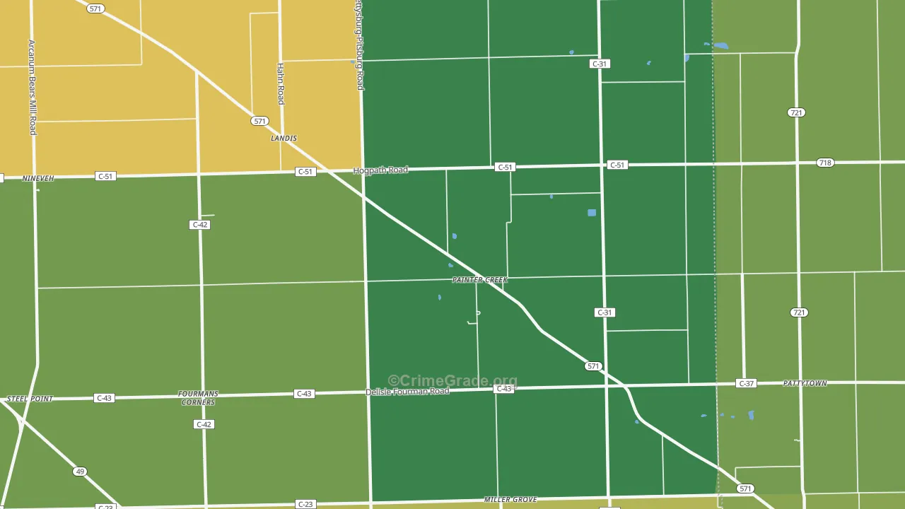 Painter Creek, OH Map of Theft Rates