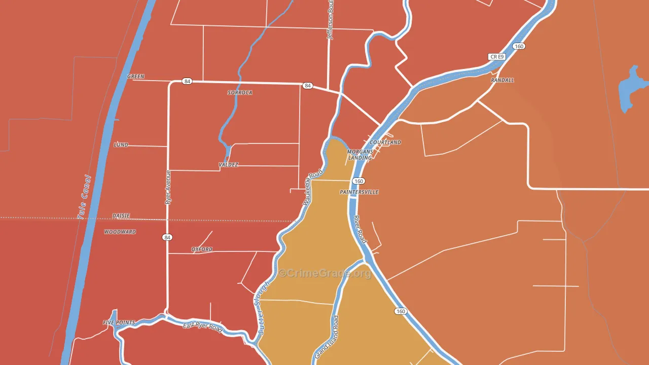 Paintersville, CA Map of Theft Rates