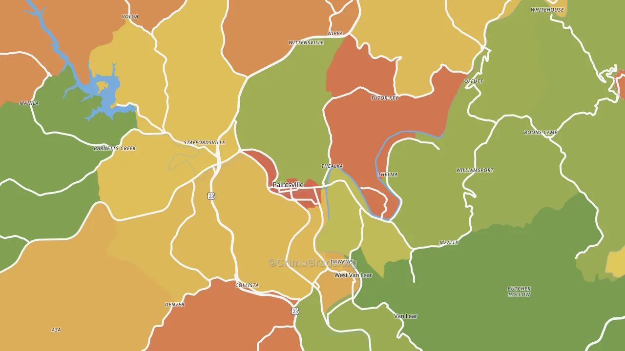 Paintsville, KY Map of Theft Rates