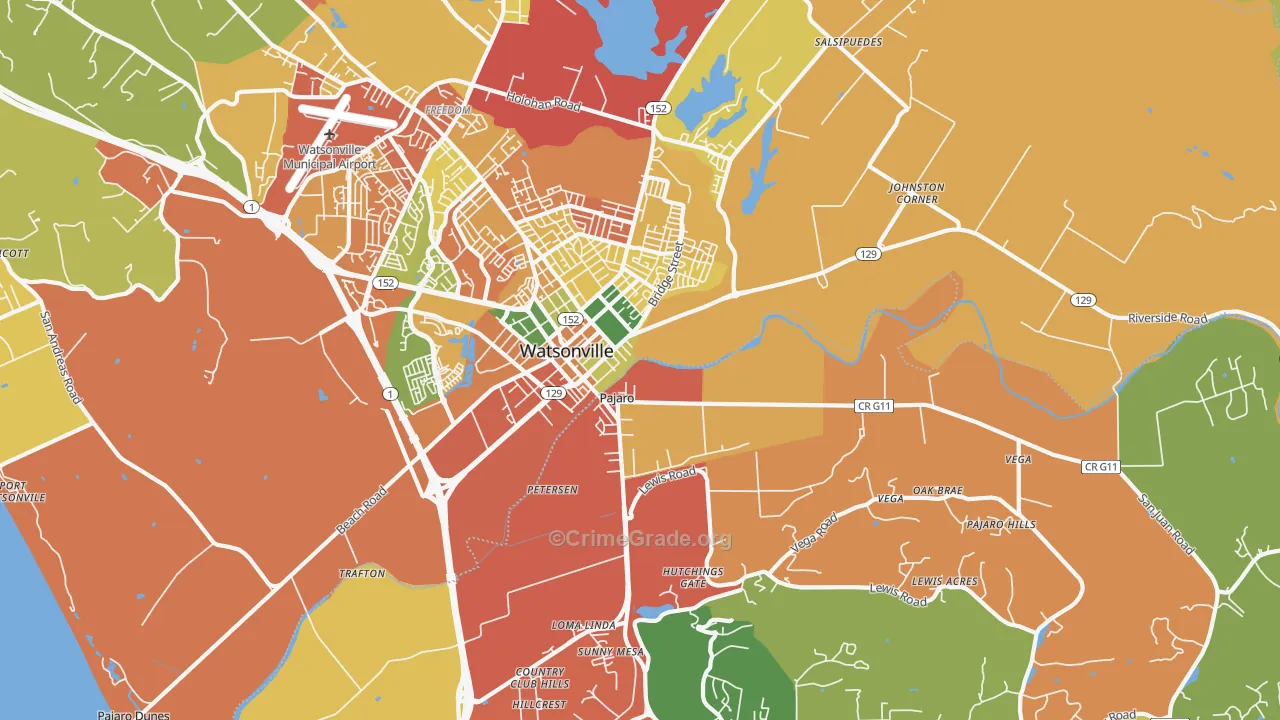 Pajaro, CA Map of Theft Rates