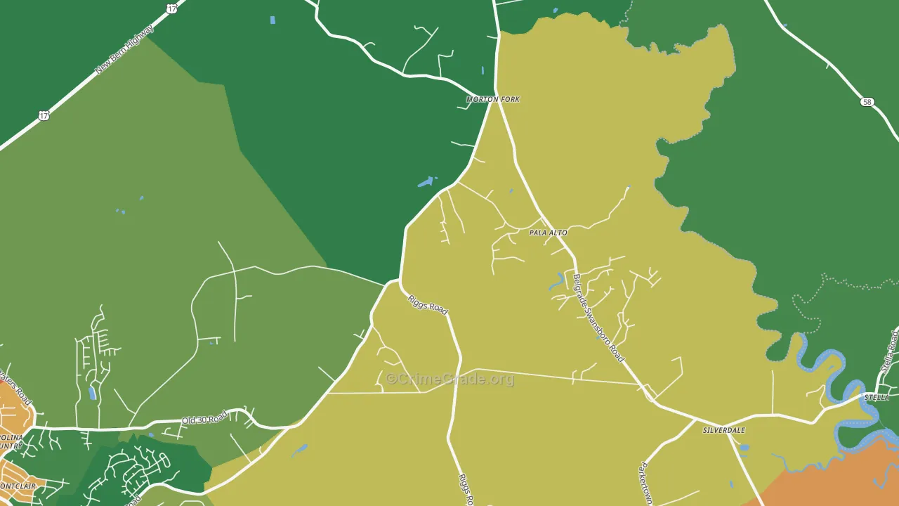 Pala Alto, NC Map of Theft Rates