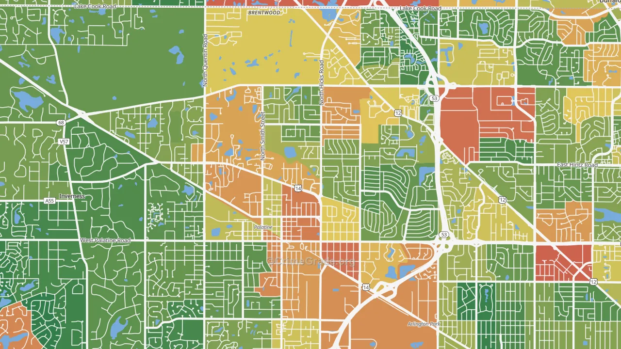 Palatine, IL Map of Theft Rates