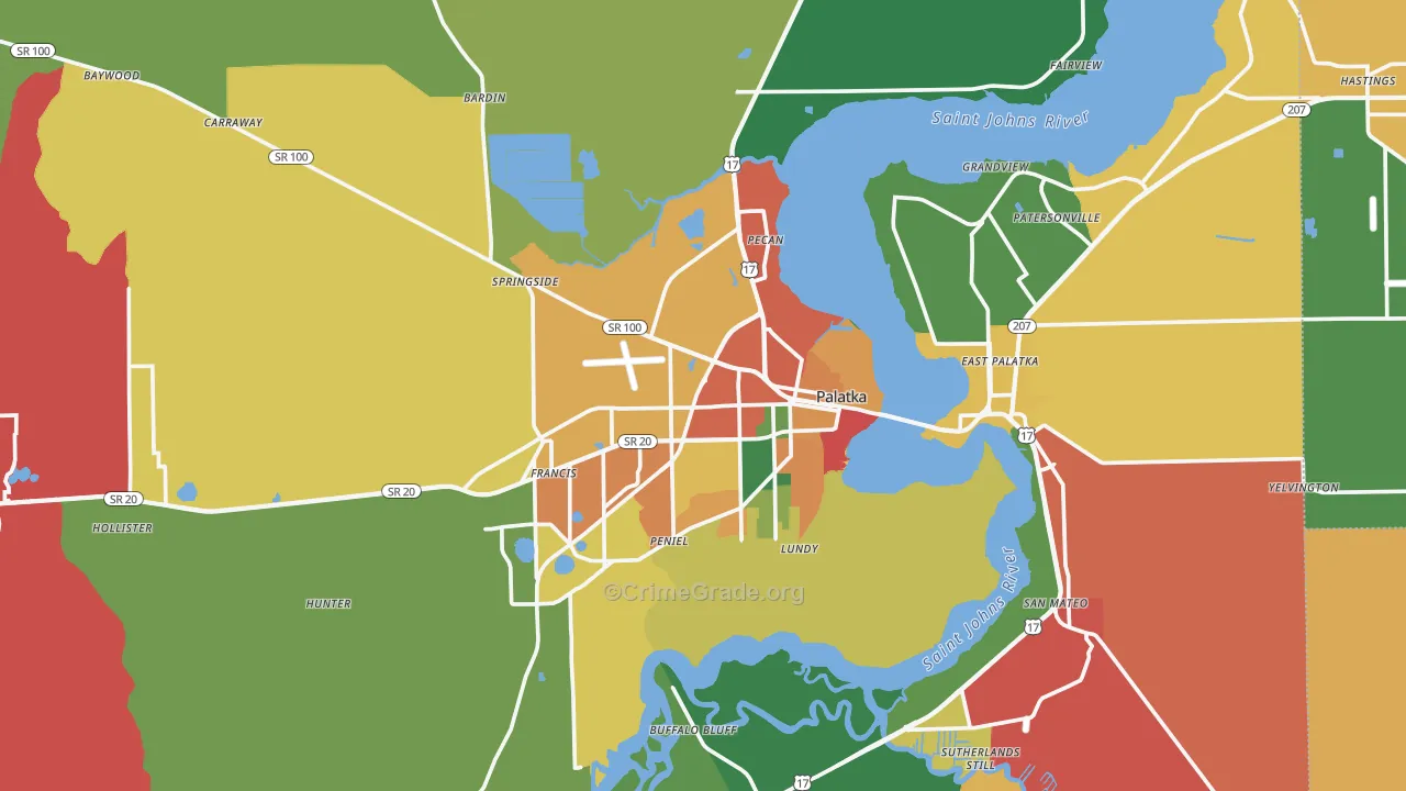 Palatka, FL Map of Theft Rates