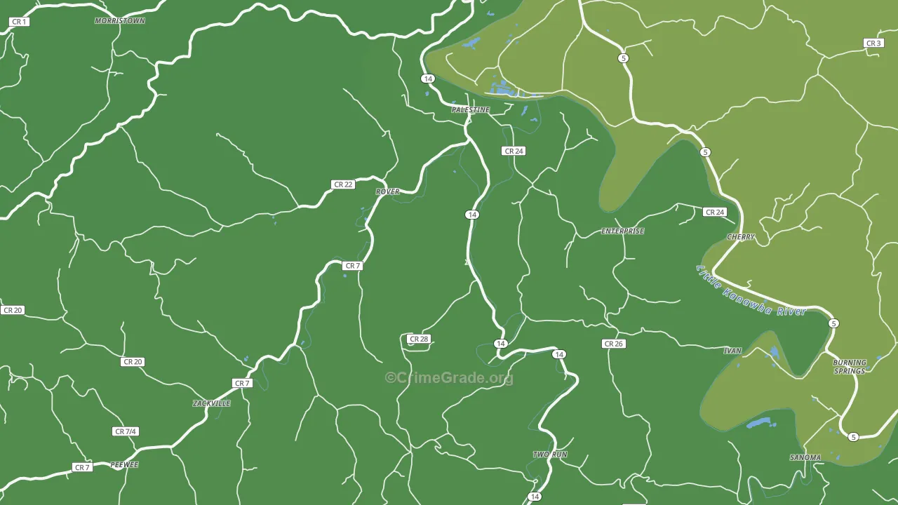 Palestine, WV Map of Theft Rates