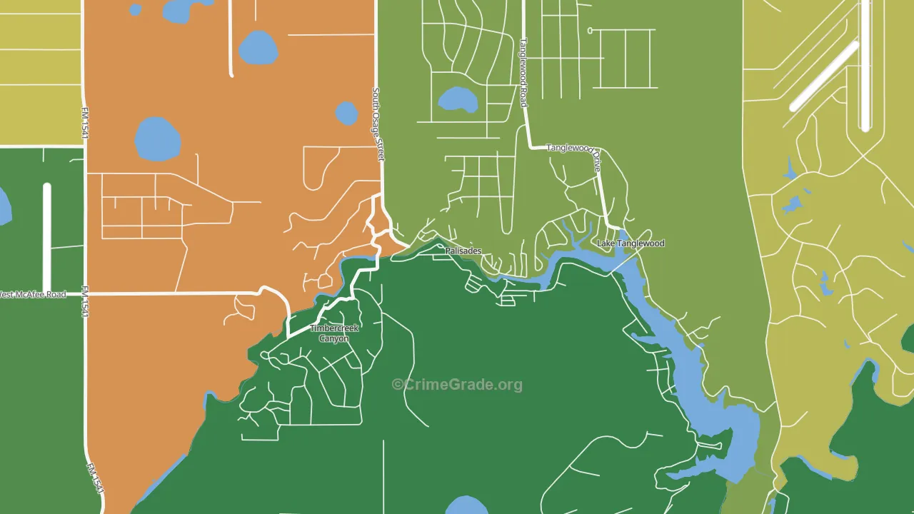 Palisades, TX Map of Theft Rates