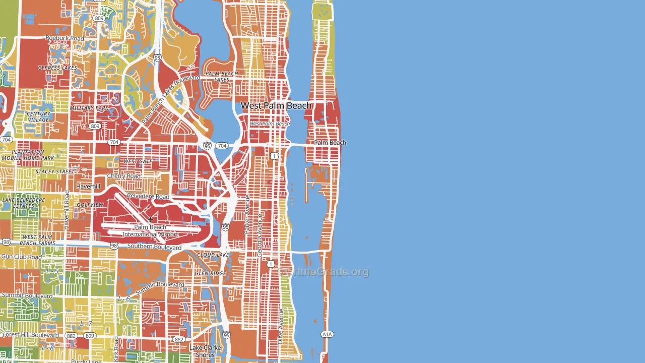 Palm Beach, FL Map of Theft Rates
