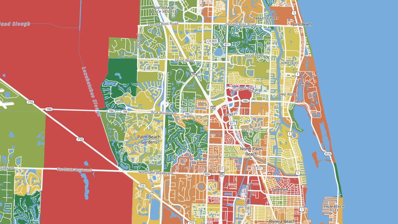 Palm Beach Gardens, FL Map of Theft Rates