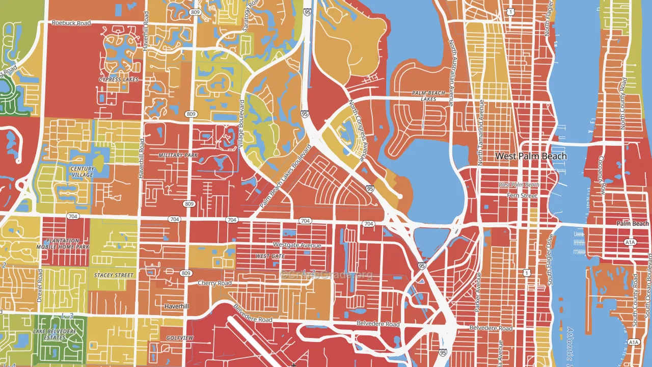Palm Beach Lakes, West Palm Beach, FL Map of Theft Rates
