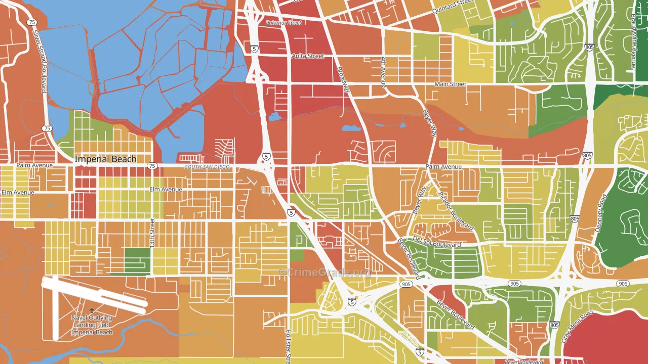 Palm City, San Diego, CA Map of Theft Rates