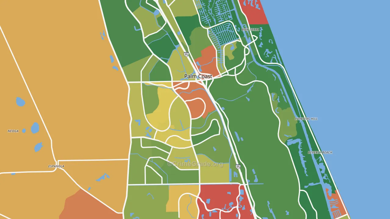 Palm Coast, FL Map of Theft Rates