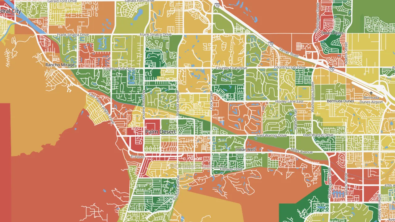 Palm Desert, CA Map of Theft Rates