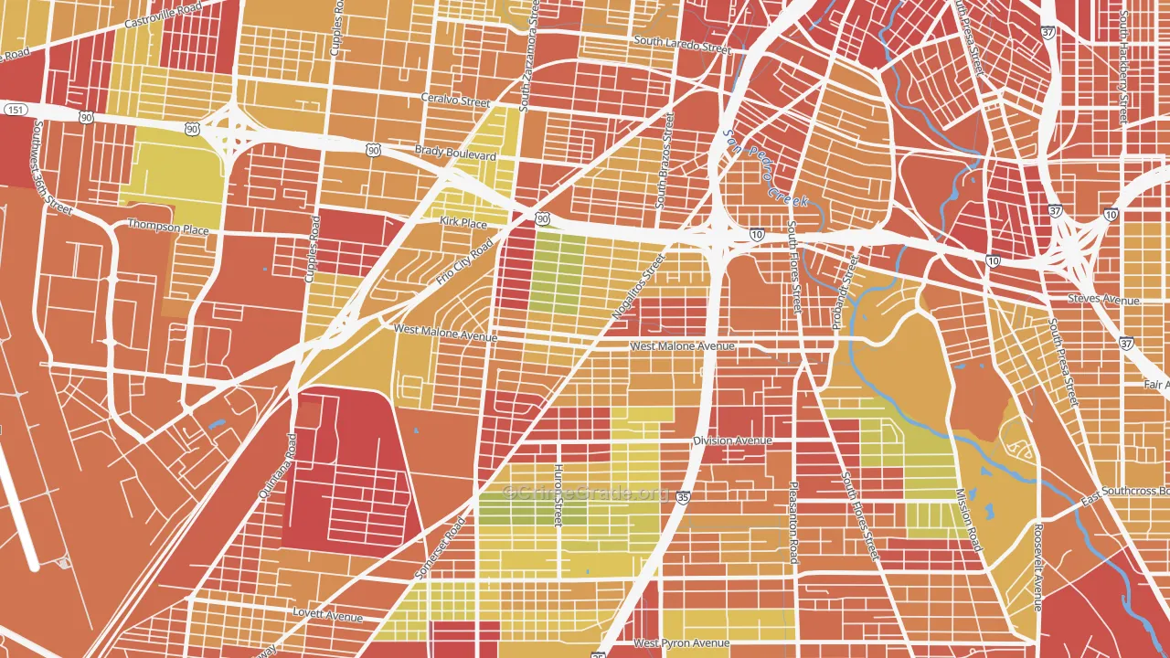 Palm Heights, San Antonio, TX Map of Theft Rates