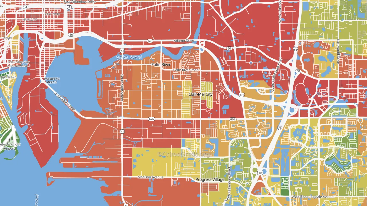 Palm River-Clair Mel, FL Map of Theft Rates