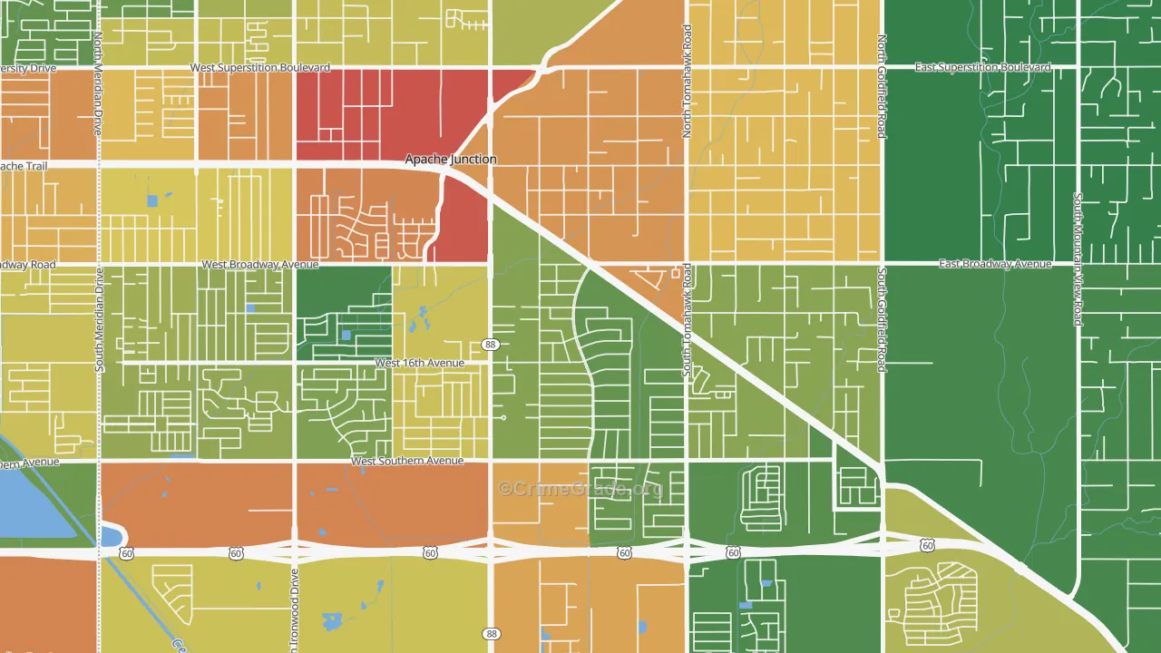 Palm Springs, Apache Junction, AZ Map of Theft Rates