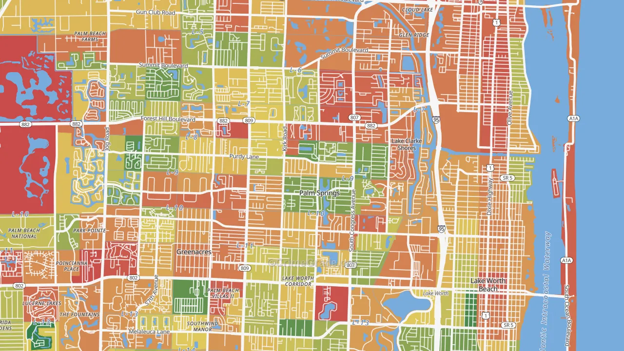 Palm Springs, FL Map of Theft Rates