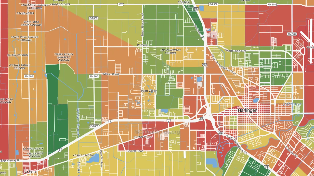 Palm Valley, TX Map of Theft Rates