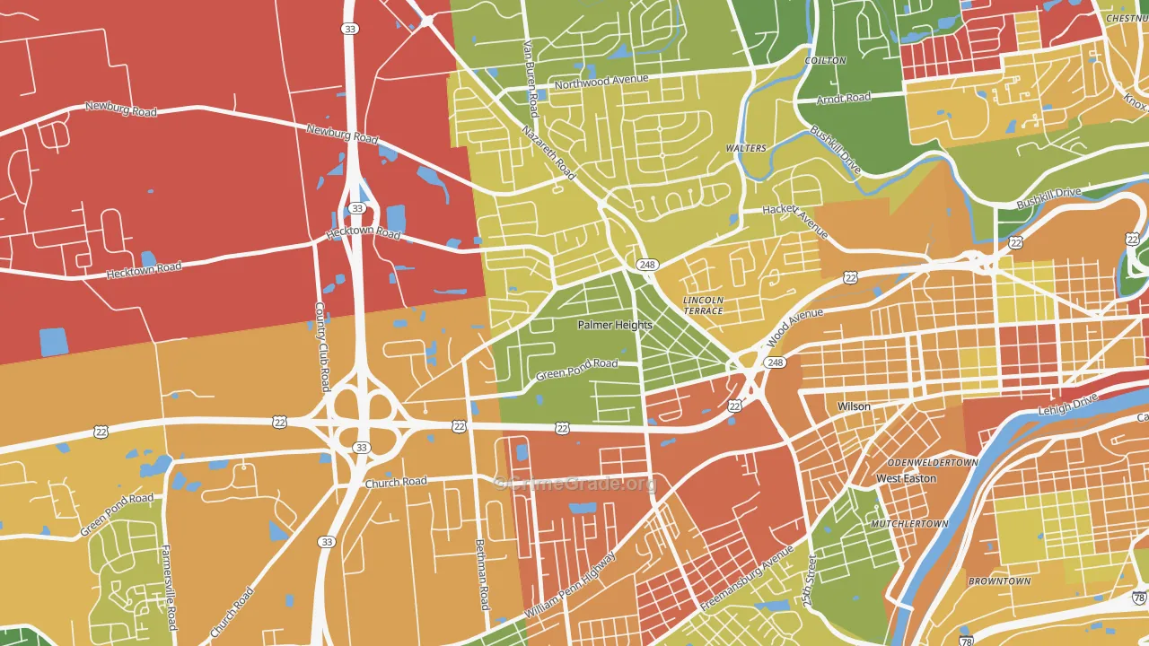 Palmer Heights, Easton, PA Map of Theft Rates