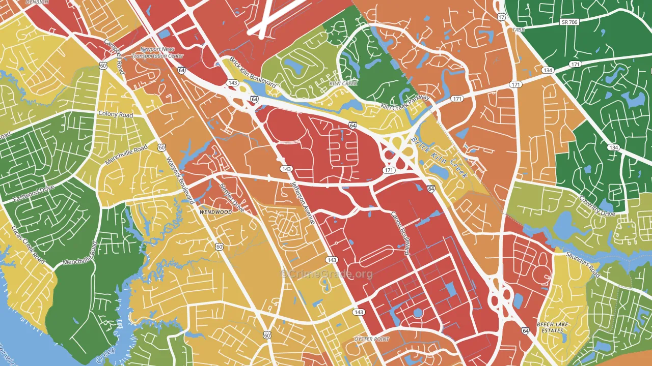 Palmer, Newport News, VA Map of Theft Rates