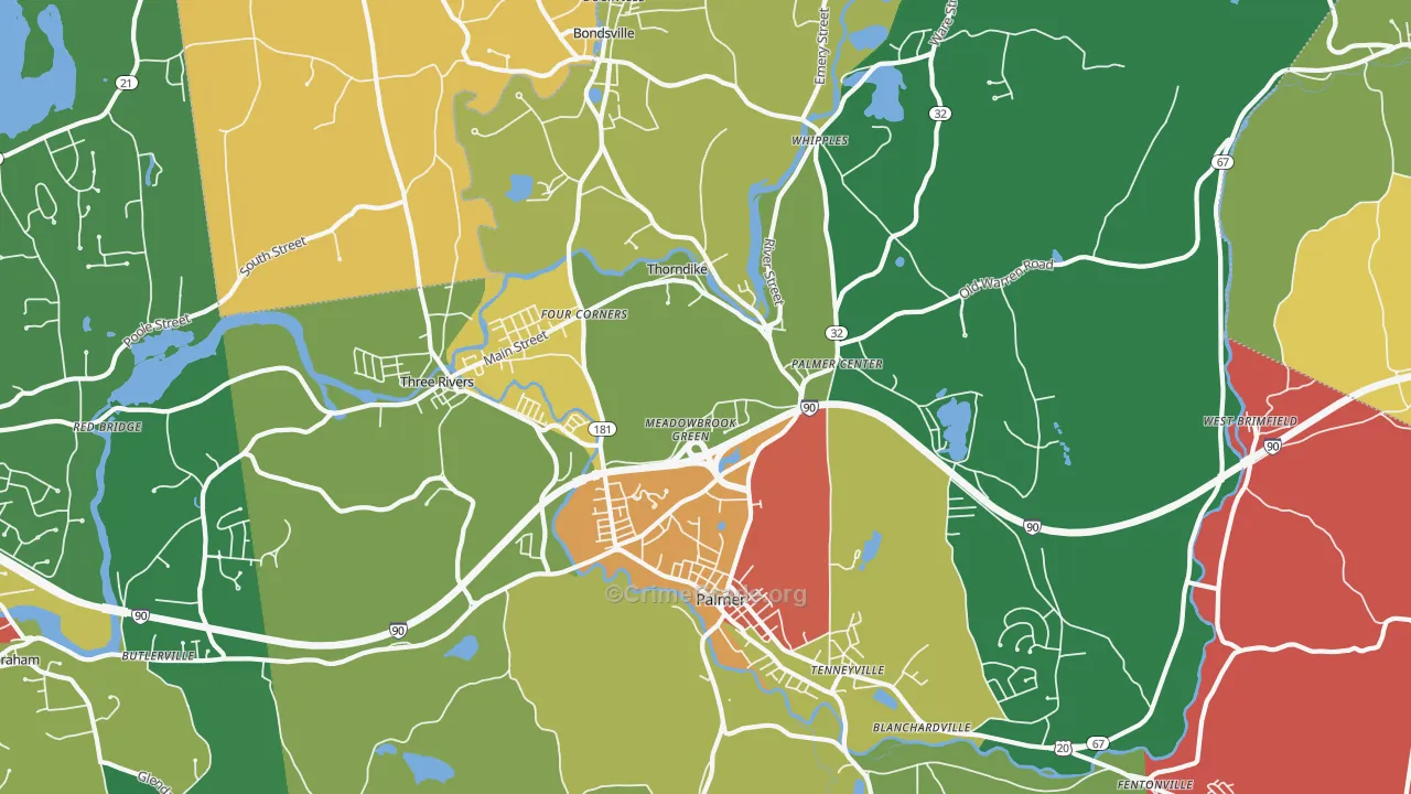 Palmer Town, MA Map of Theft Rates