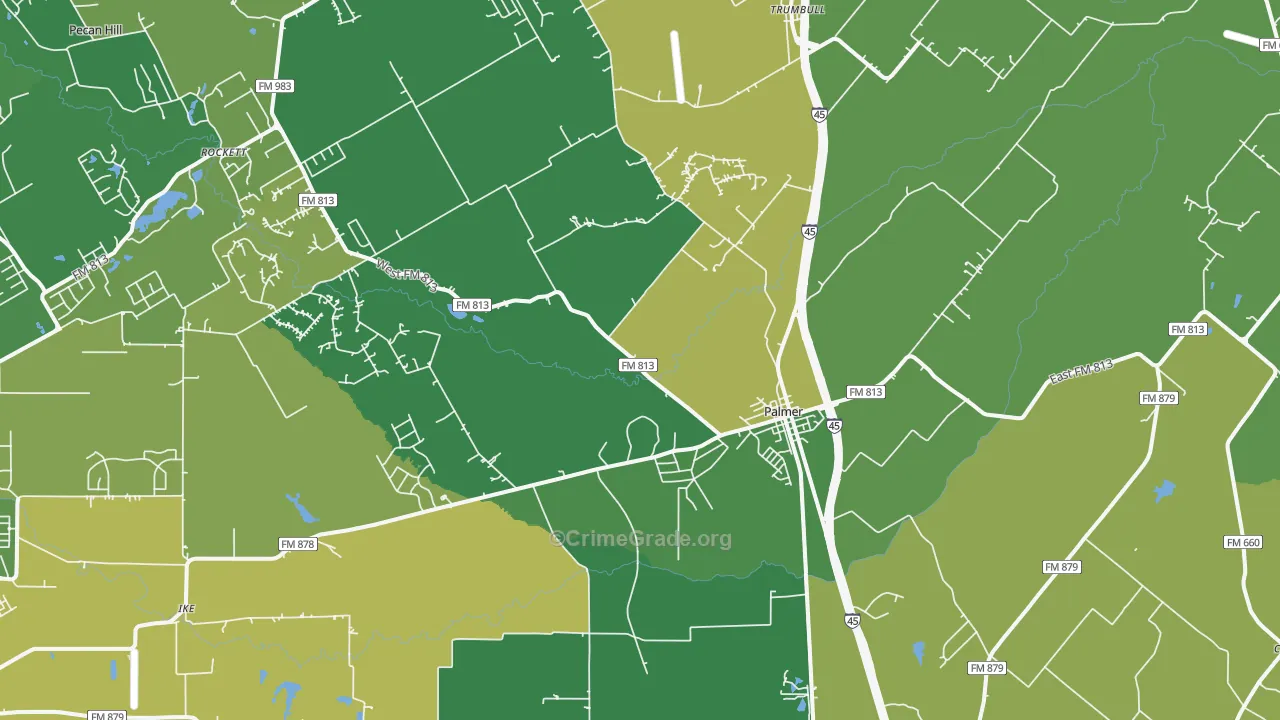 Palmer, TX Map of Theft Rates