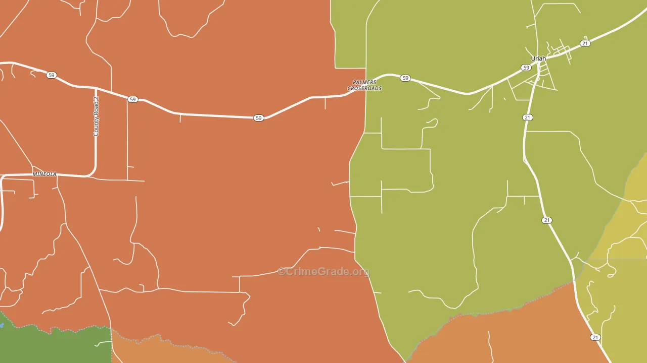 Palmers Crossroads, AL Map of Theft Rates