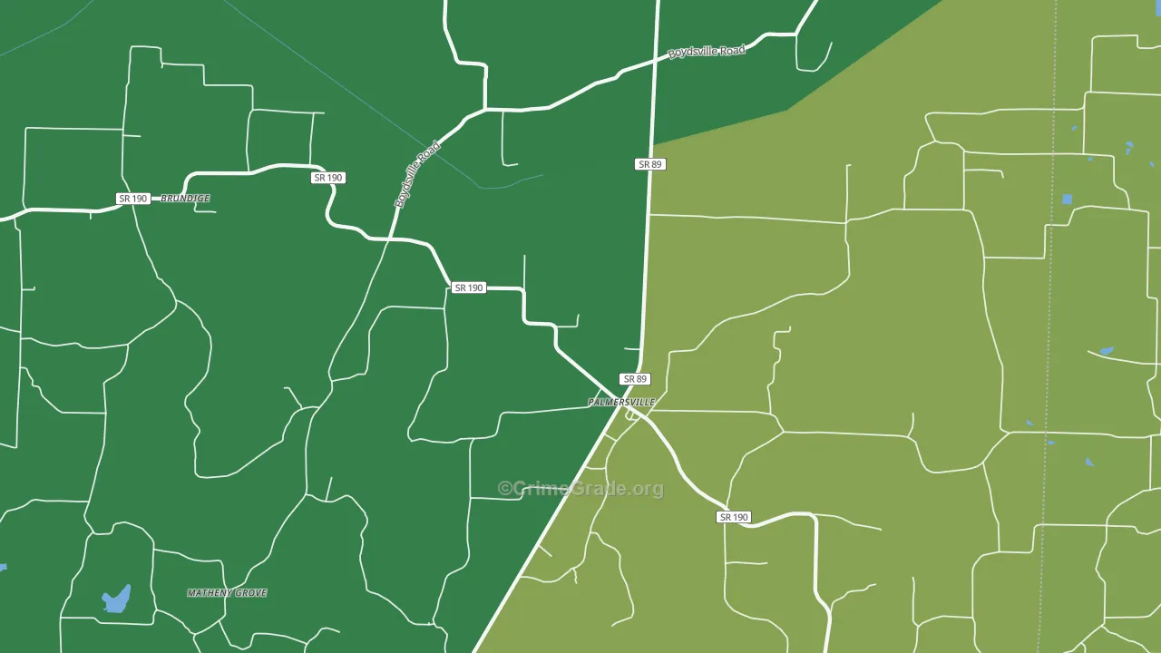 Palmersville, TN Map of Theft Rates
