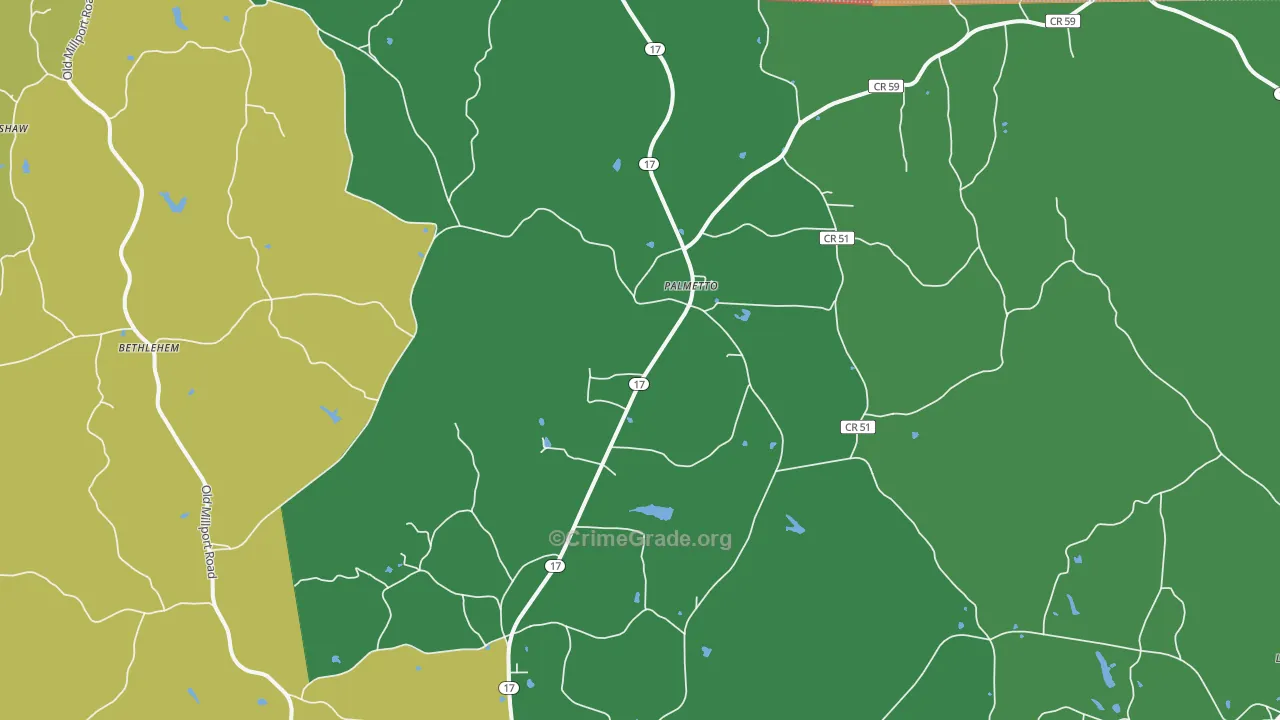 Palmetto, AL Map of Theft Rates