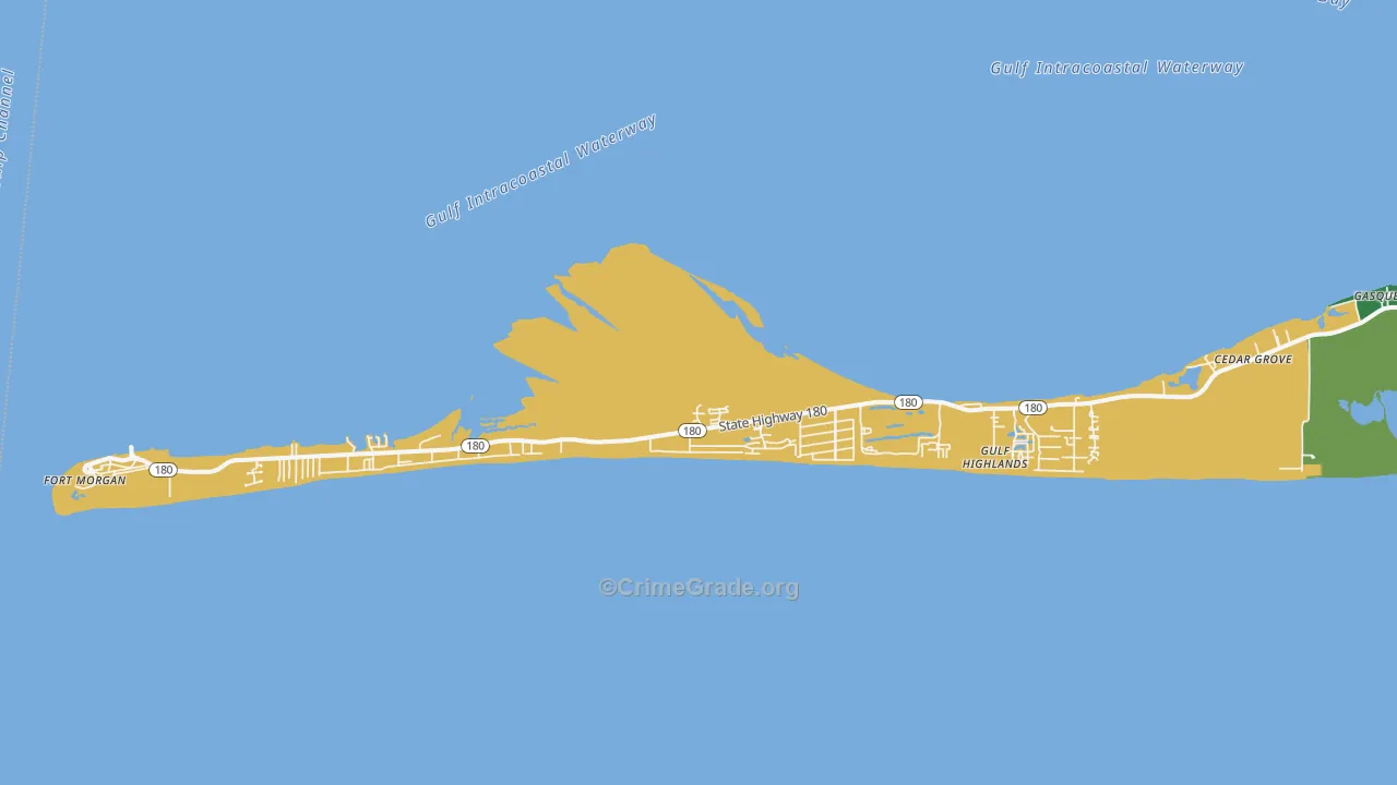 Palmetto Beach, AL Map of Theft Rates