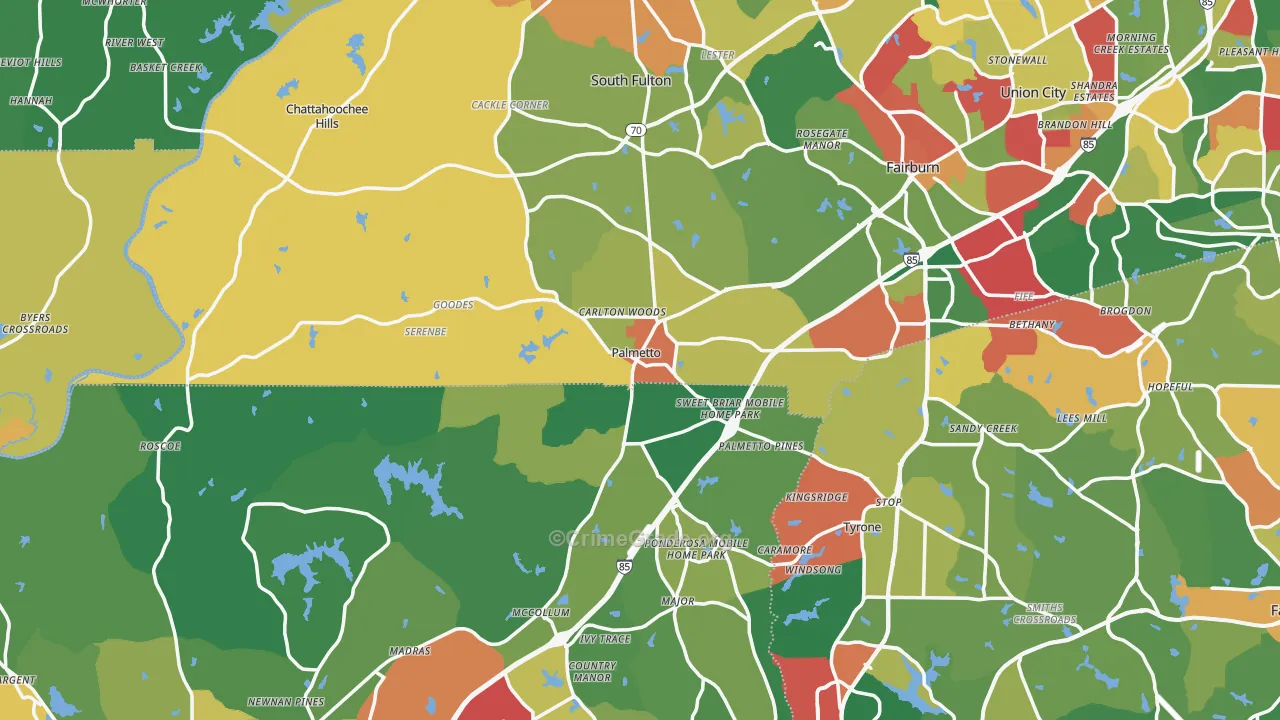 Palmetto, GA Map of Theft Rates