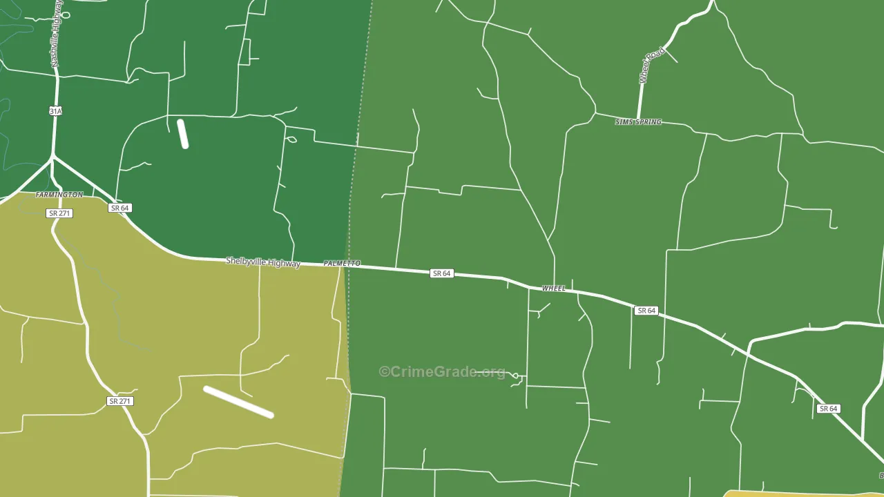 Palmetto, TN Map of Theft Rates
