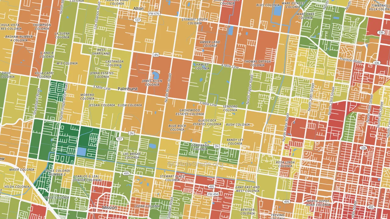 Palmhurst, TX Map of Theft Rates