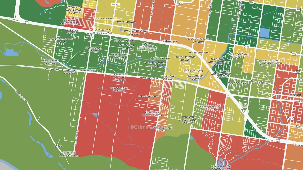 Palmview South, TX Map of Theft Rates