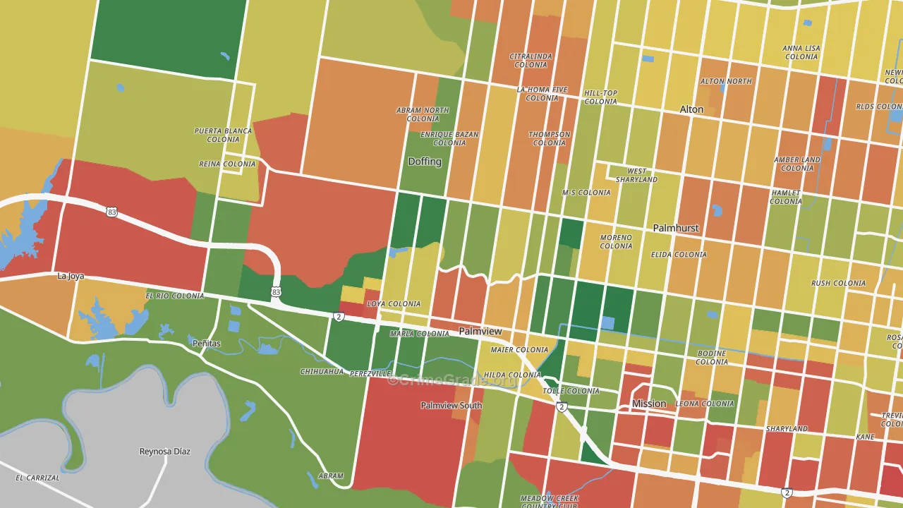 Palmview, TX Map of Theft Rates