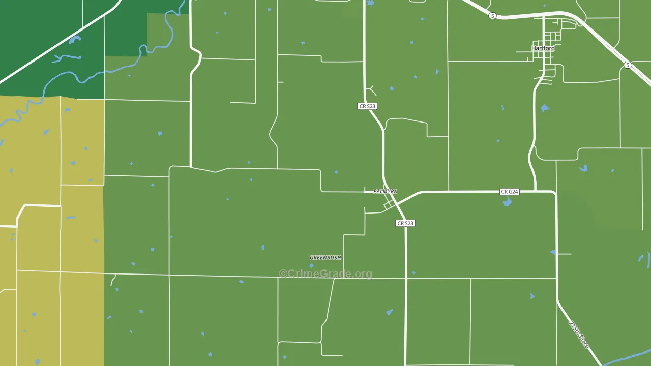 Palmyra, IA Map of Theft Rates