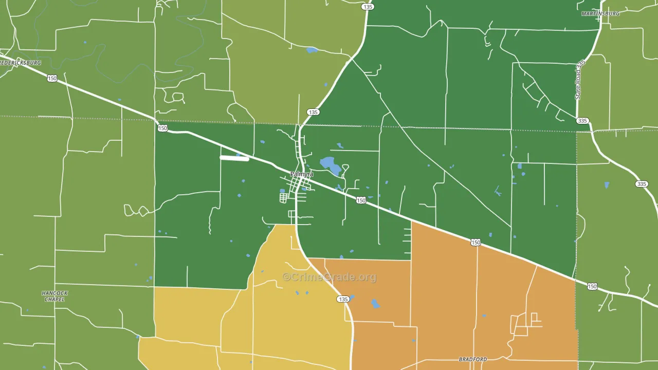 Palmyra, IN Map of Theft Rates