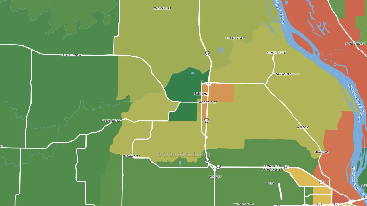 Palmyra, MO Map of Theft Rates