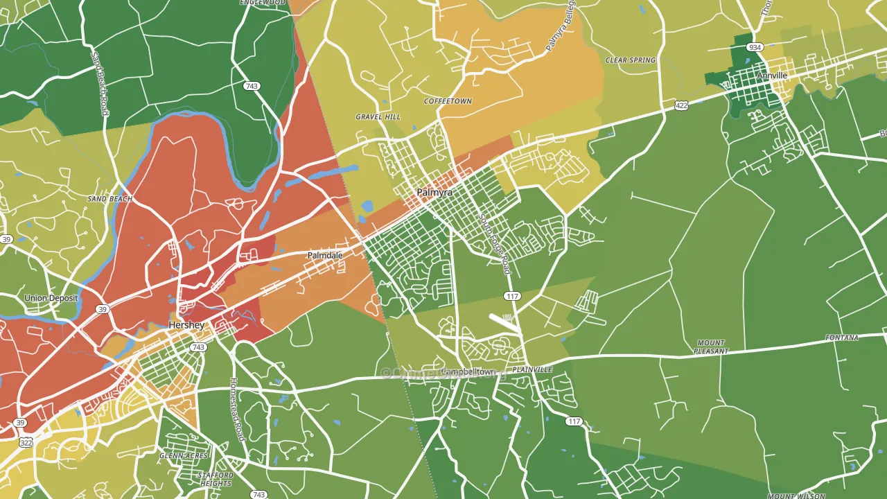 Palmyra, PA Map of Theft Rates