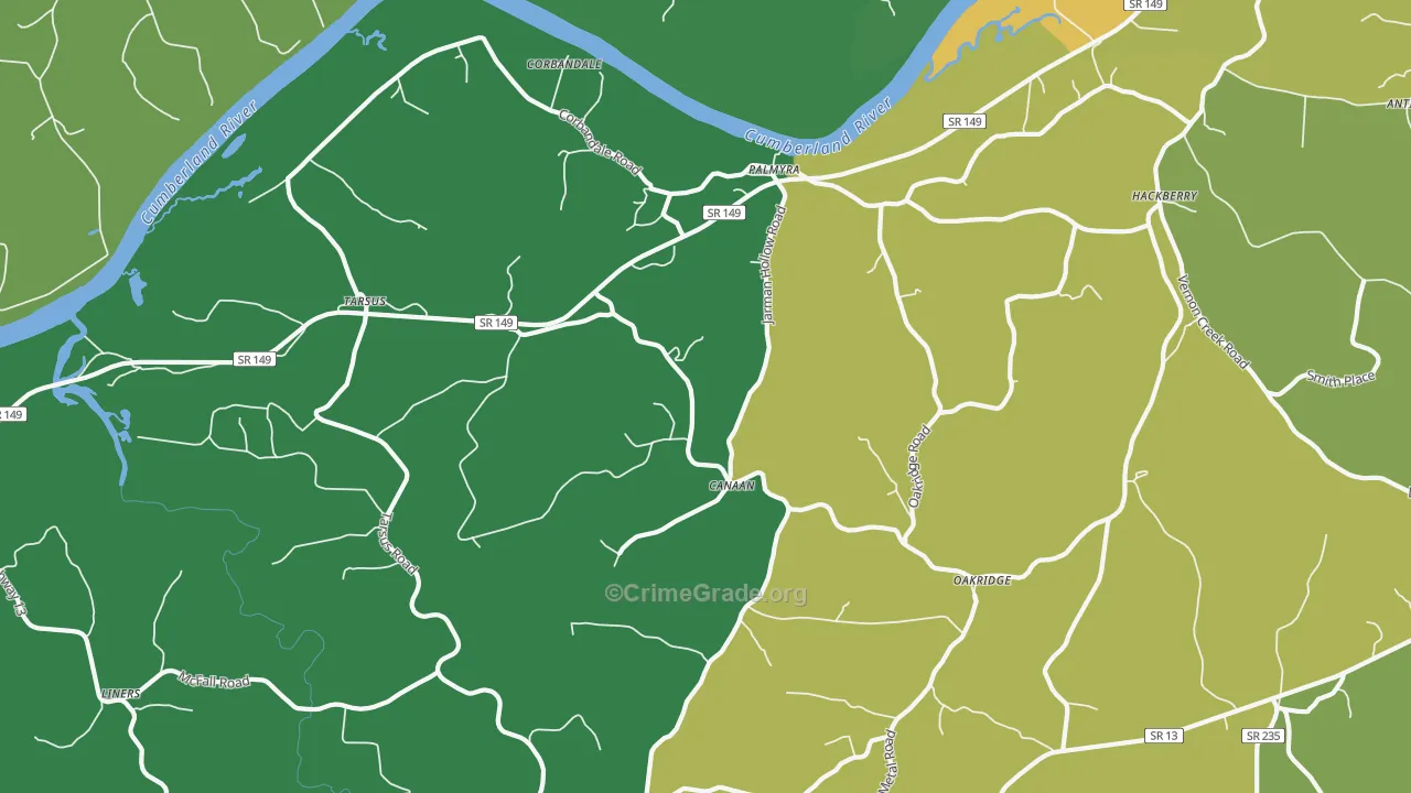Palmyra, TN Map of Theft Rates