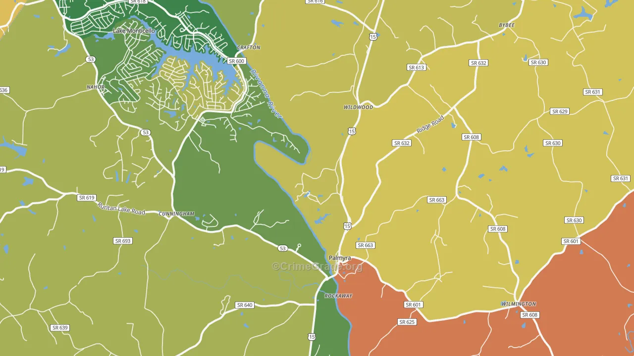 Palmyra, VA Map of Theft Rates