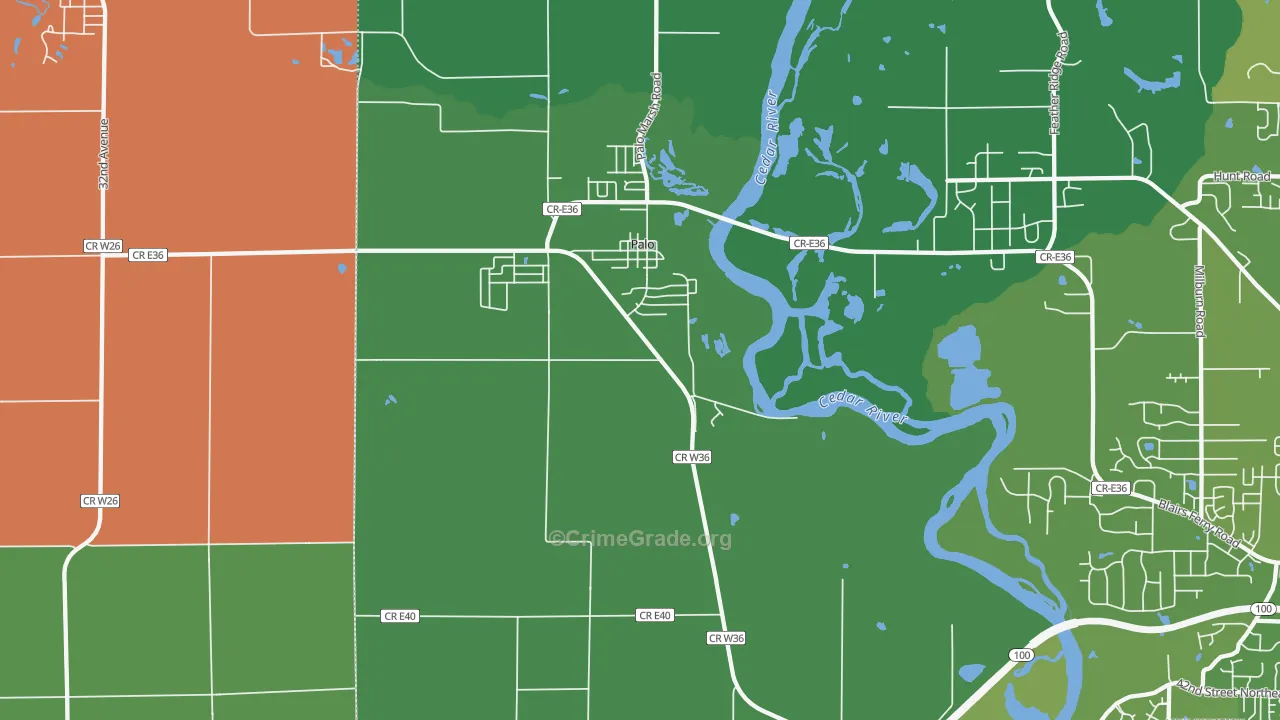 Palo, IA Map of Theft Rates