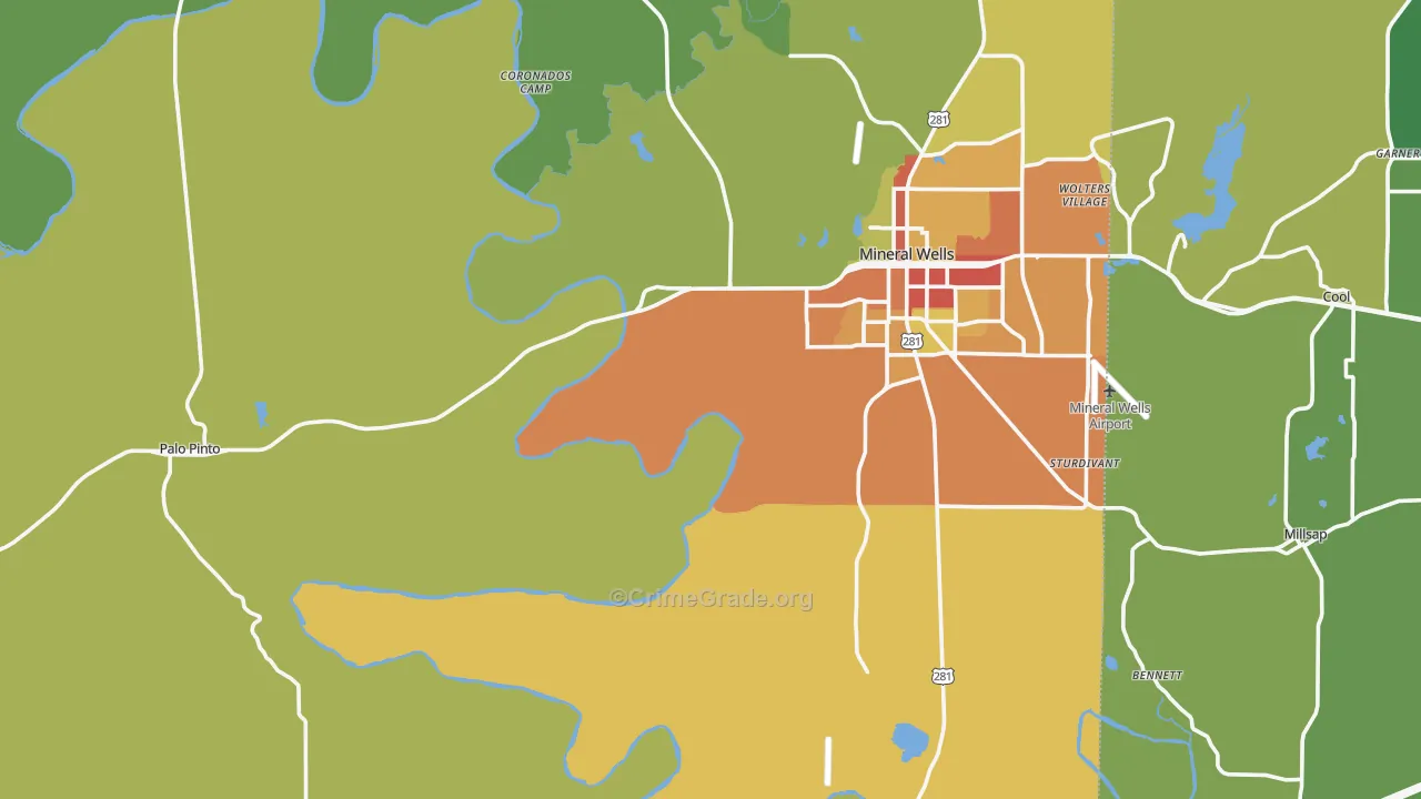Palo Pinto County, TX Map of Theft Rates