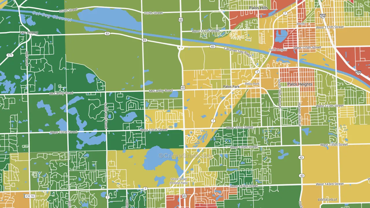 Palos Park, IL Map of Theft Rates