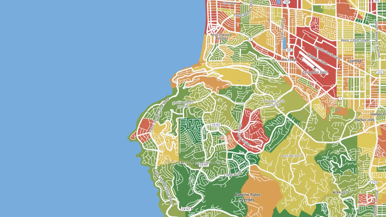 Palos Verdes Estates, CA Map of Theft Rates
