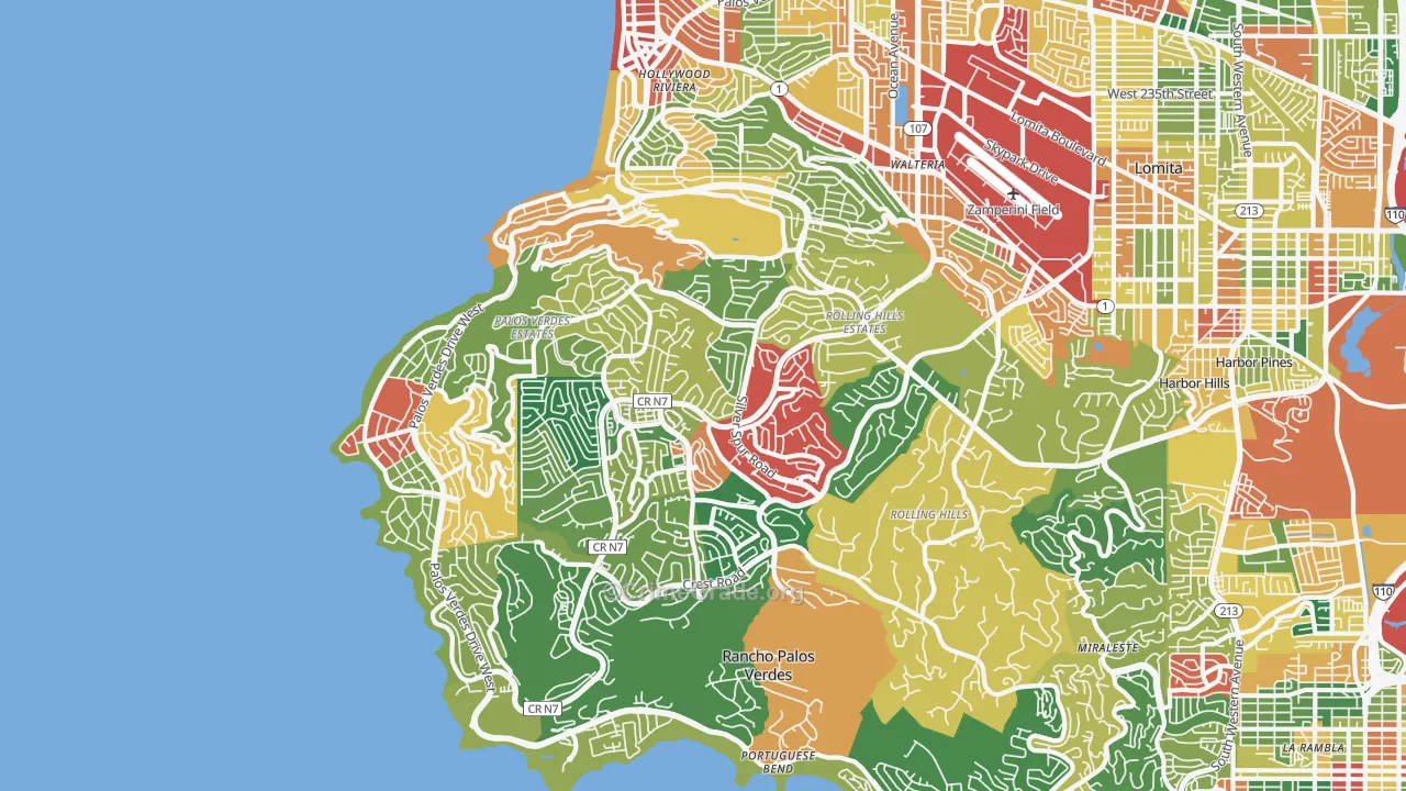 Palos Verdes Peninsula, Torrance, CA Map of Theft Rates