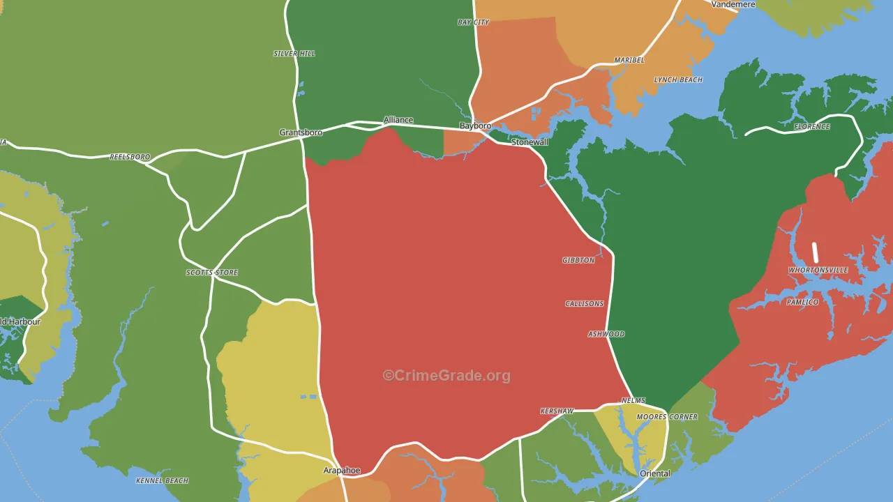 Pamlico County, NC Map of Theft Rates